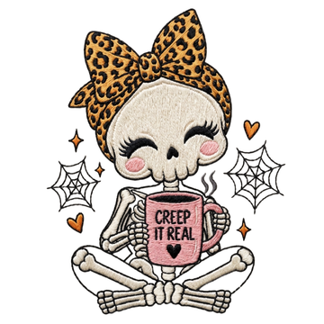 Skeleton Girl Halloween Mug Embroidery Design