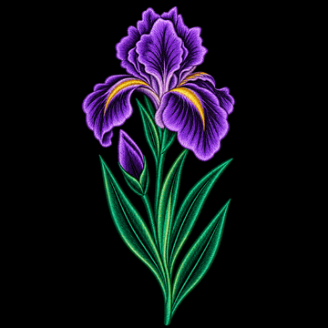 Purple Iris Embroidery Design | Elegant Botanical Flower Pattern