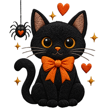 Black Cat Halloween Bow Embroidery Design