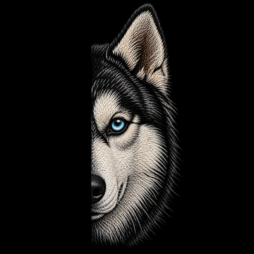 Siberian Husky Dog Embroidery Design