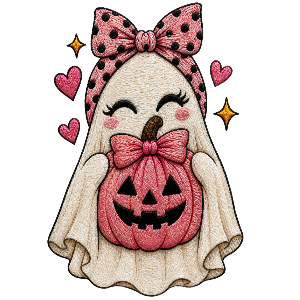 Pink Ghost Pumpkin Embroidery Design
