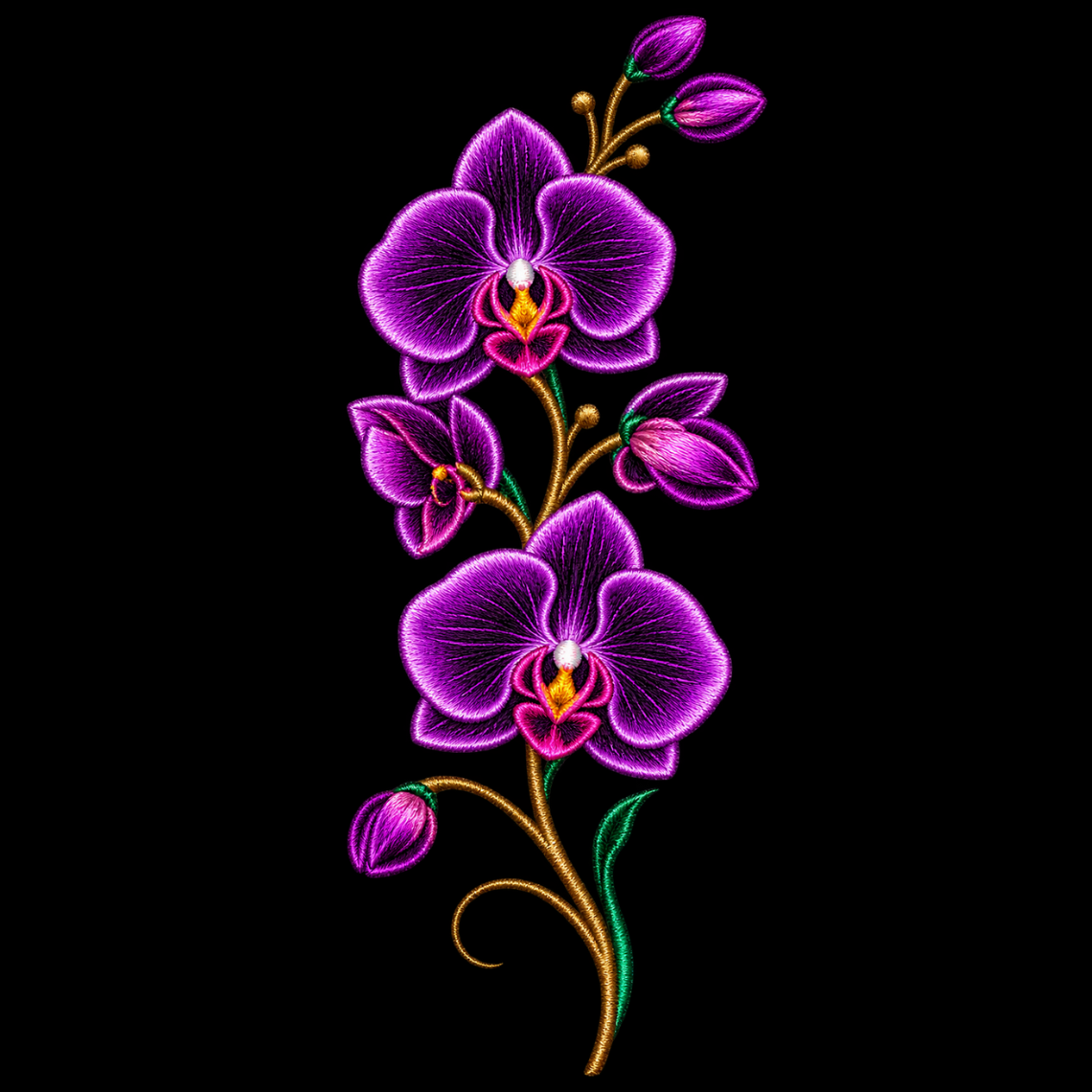 Purple Orchid Embroidery Design | Elegant Floral Machine Pattern
