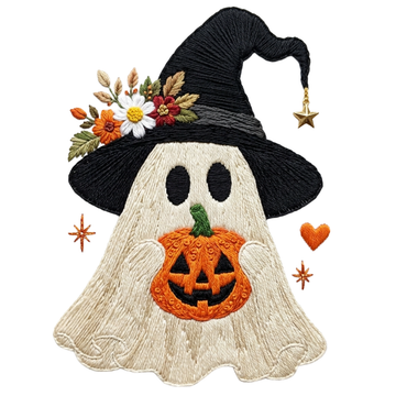 Witch Ghost Pumpkin Embroidery Design