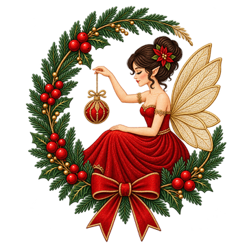 Christmas Fairy Wreath Embroidery Design
