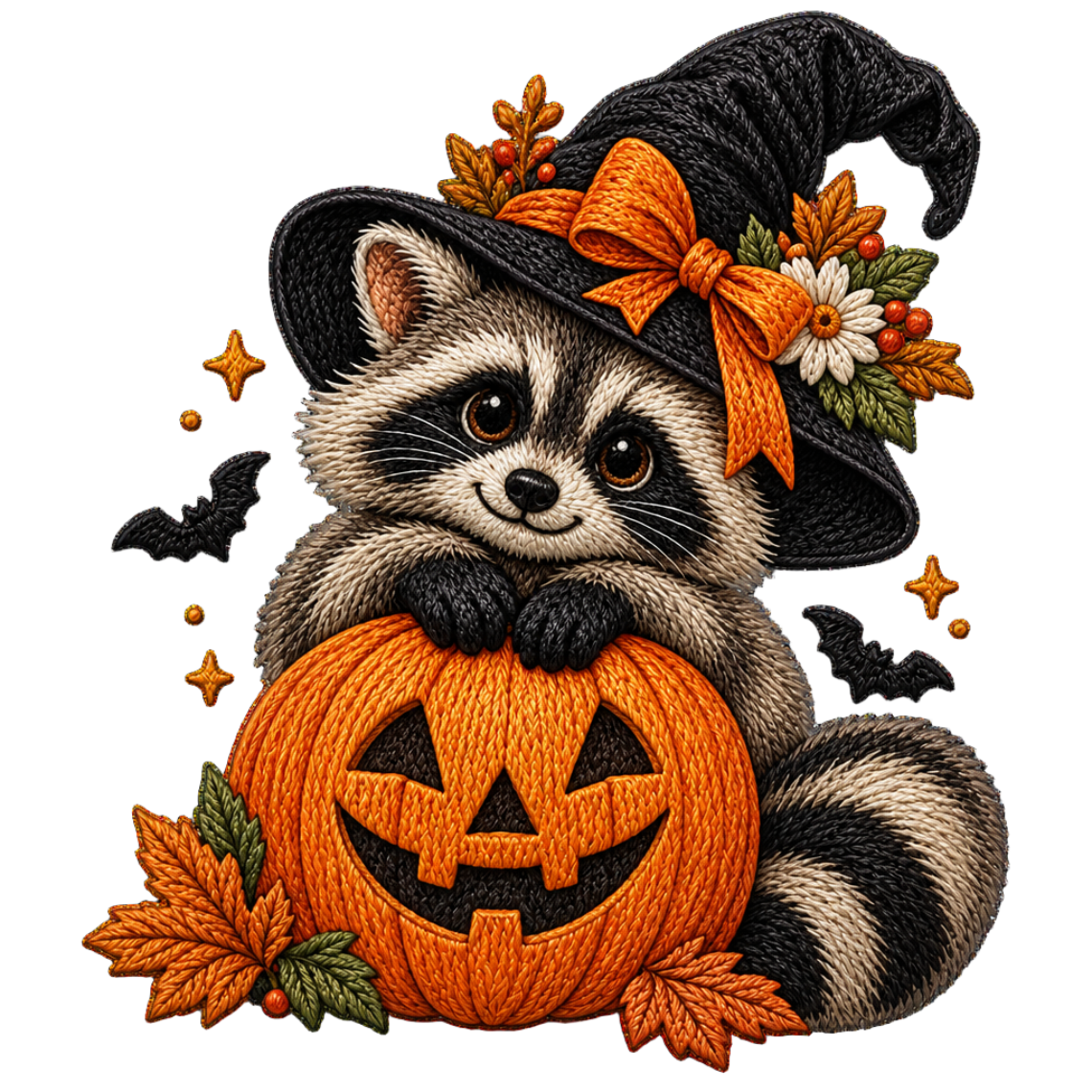 Halloween Raccoon Pumpkin Embroidery Design
