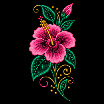 Pink Hibiscus Embroidery Design | Tropical Floral Pattern