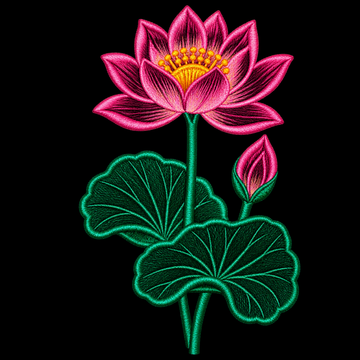 Lotus Flower Embroidery Design | Pink Water Lily Floral Pattern