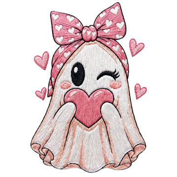 Cute Ghost Heart Embroidery Design