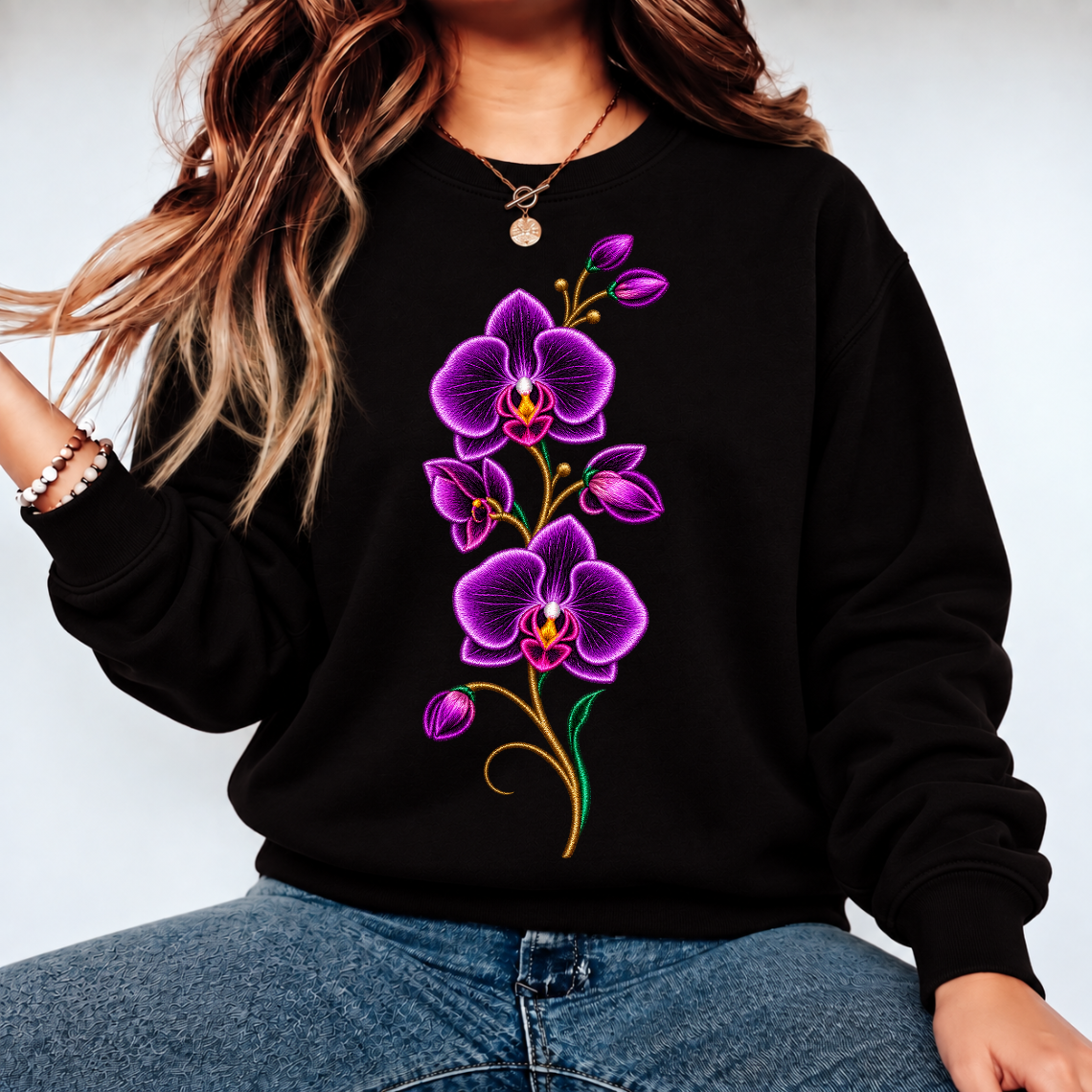 Purple Orchid Embroidery Design | Elegant Floral Machine Pattern
