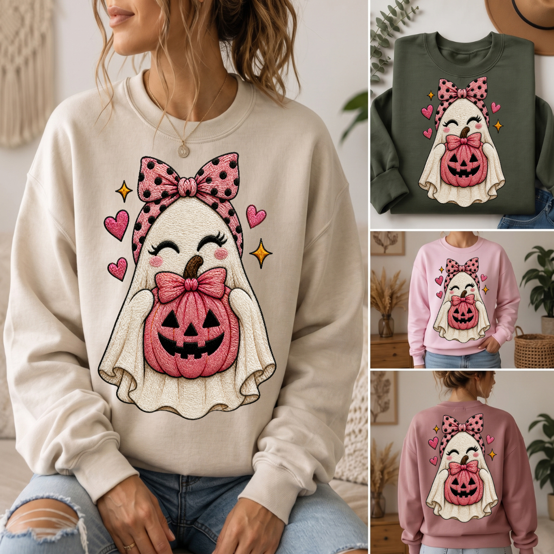 Pink Ghost Pumpkin Embroidery Design