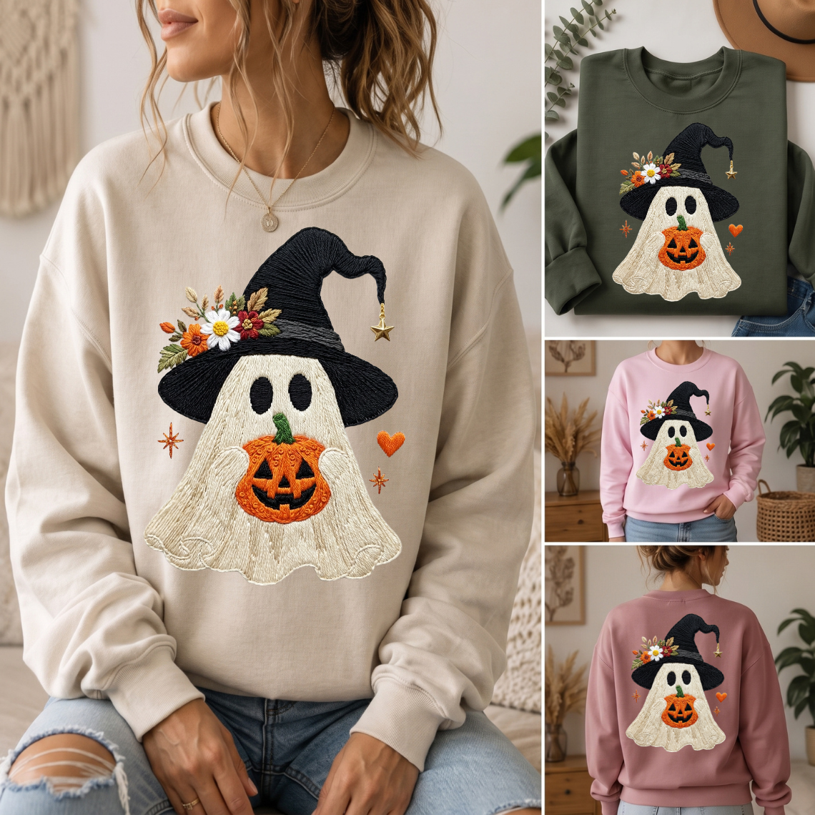 Witch Ghost Pumpkin Embroidery Design