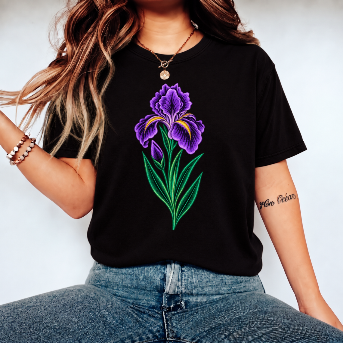 Purple Iris Embroidery Design | Elegant Botanical Flower Pattern
