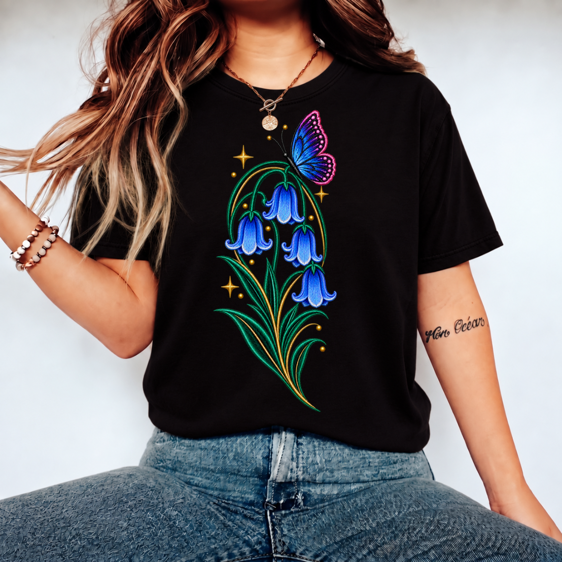 Bluebell & Butterfly Embroidery Design | Botanical Floral Pattern