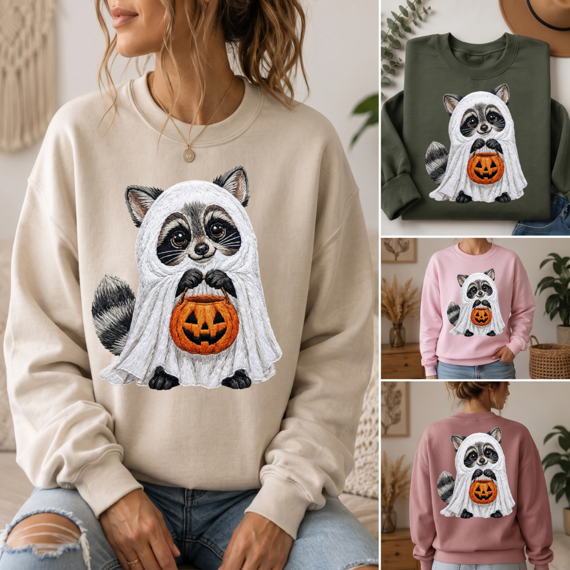 Ghost Raccoon Pumpkin Embroidery Design