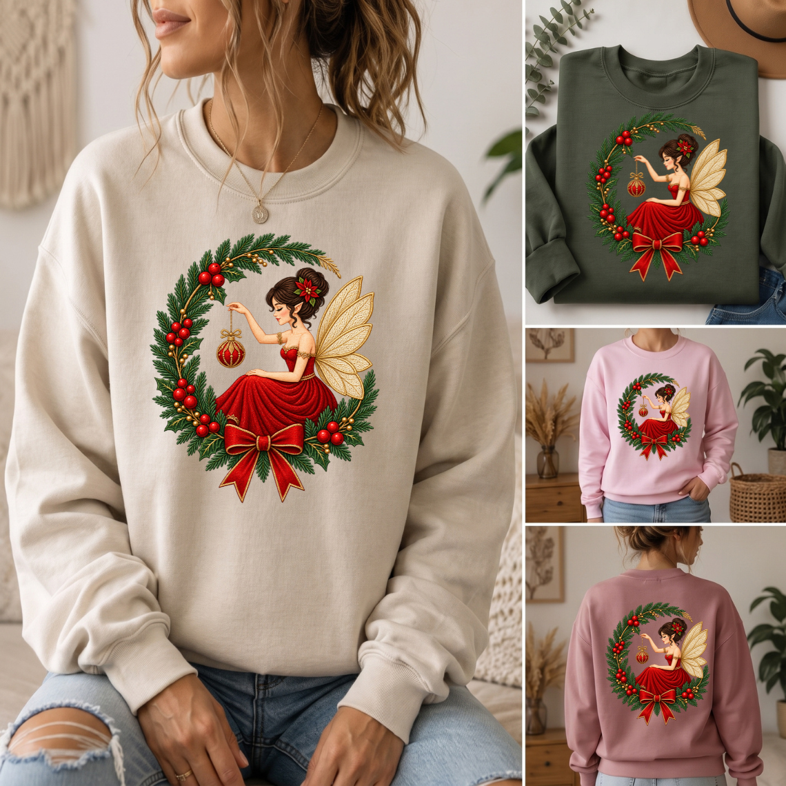 Christmas Fairy Wreath Embroidery Design