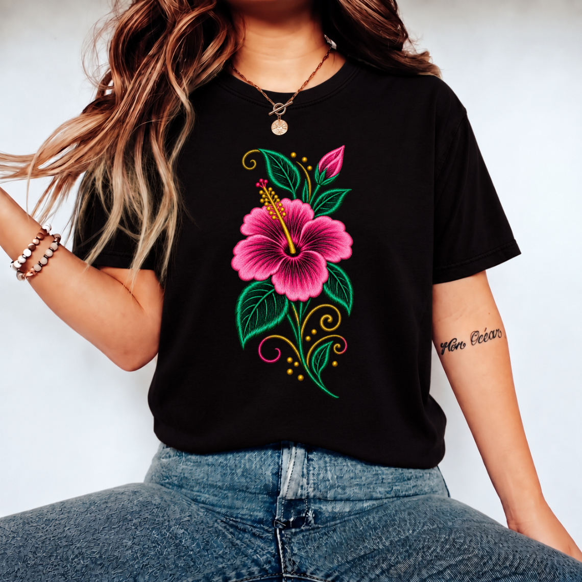 Pink Hibiscus Embroidery Design | Tropical Floral Pattern