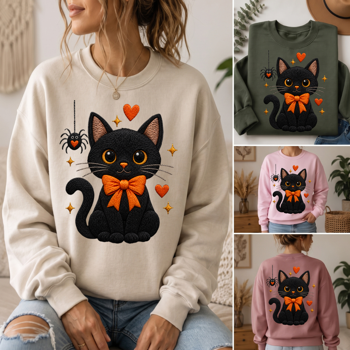 Black Cat Halloween Bow Embroidery Design