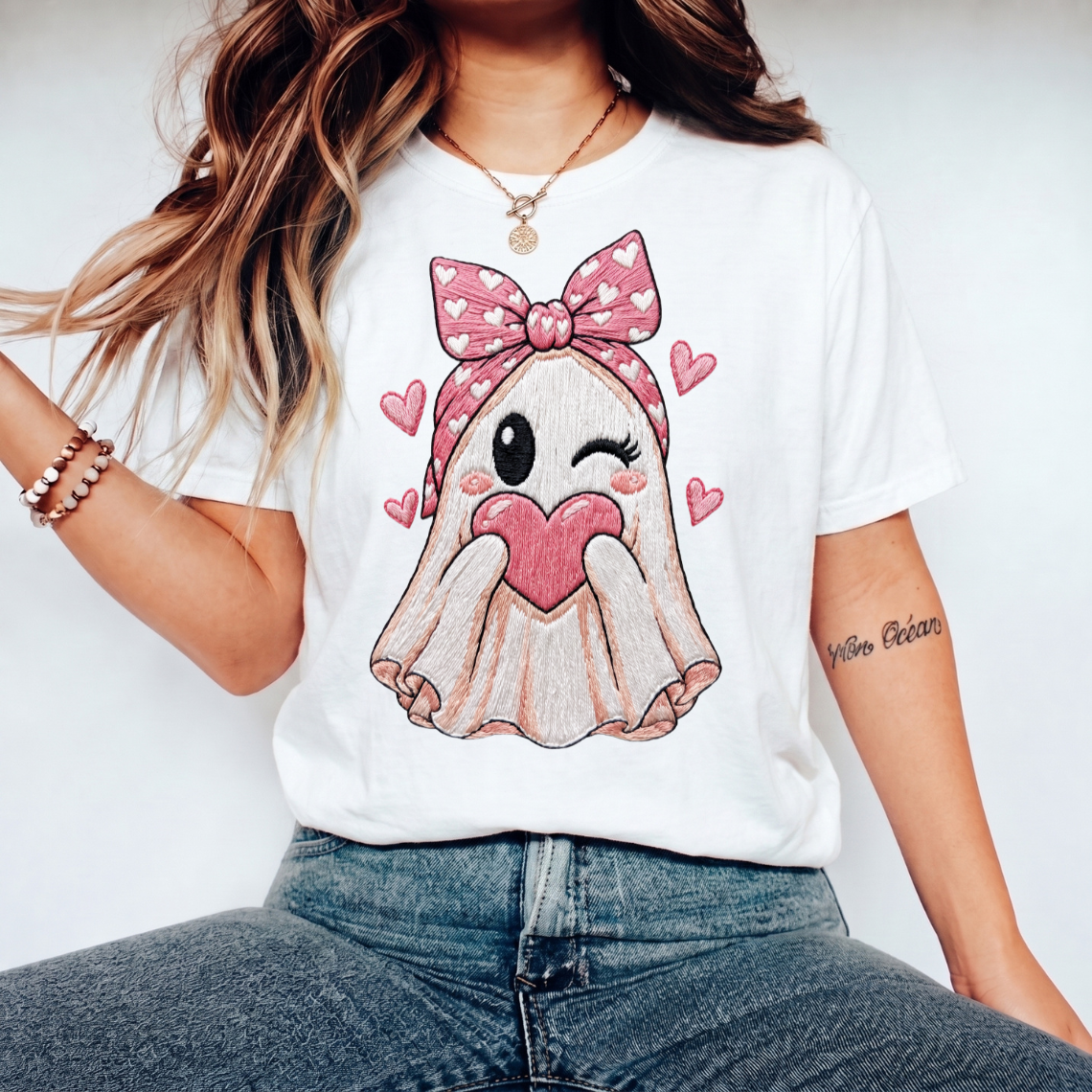 Cute Ghost Heart Embroidery Design