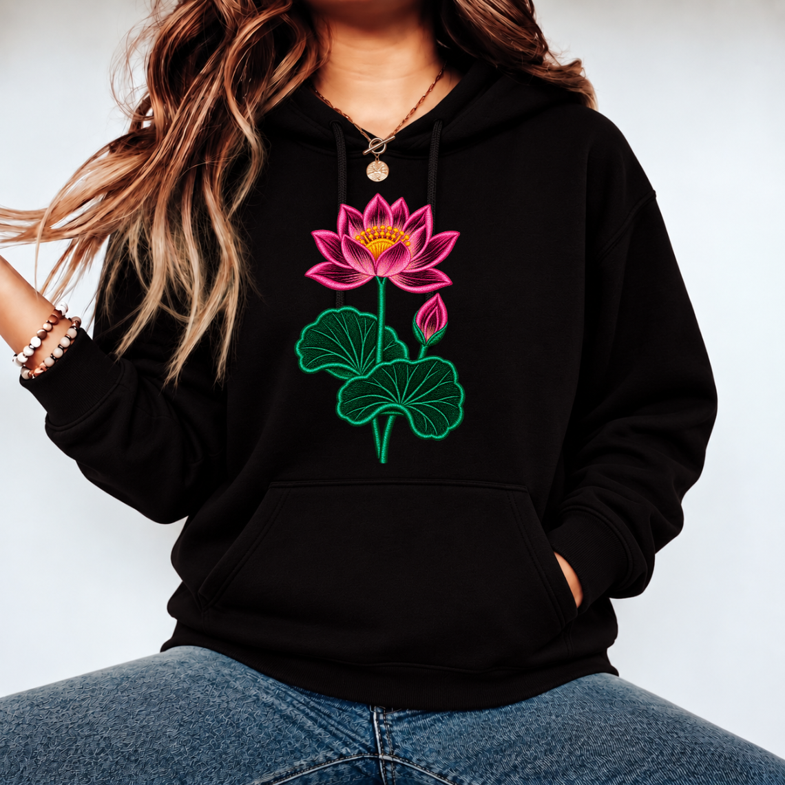 Lotus Flower Embroidery Design | Pink Water Lily Floral Pattern