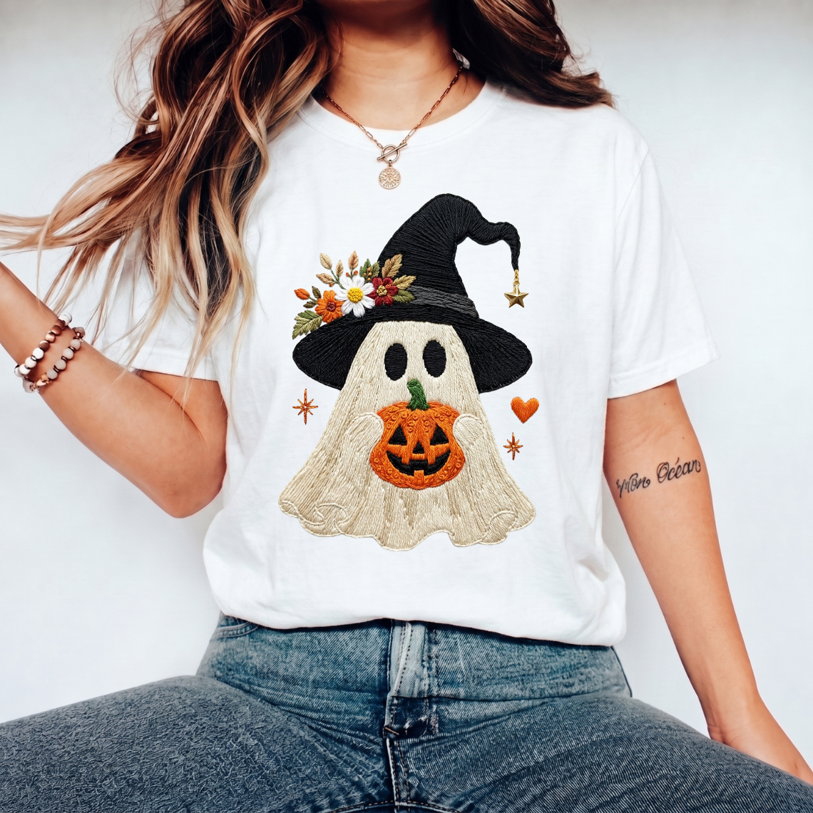 Witch Ghost Pumpkin Embroidery Design