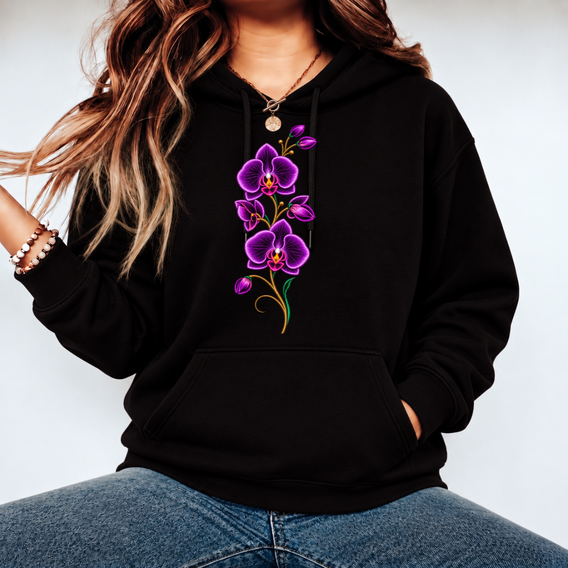 Purple Orchid Embroidery Design | Elegant Floral Machine Pattern