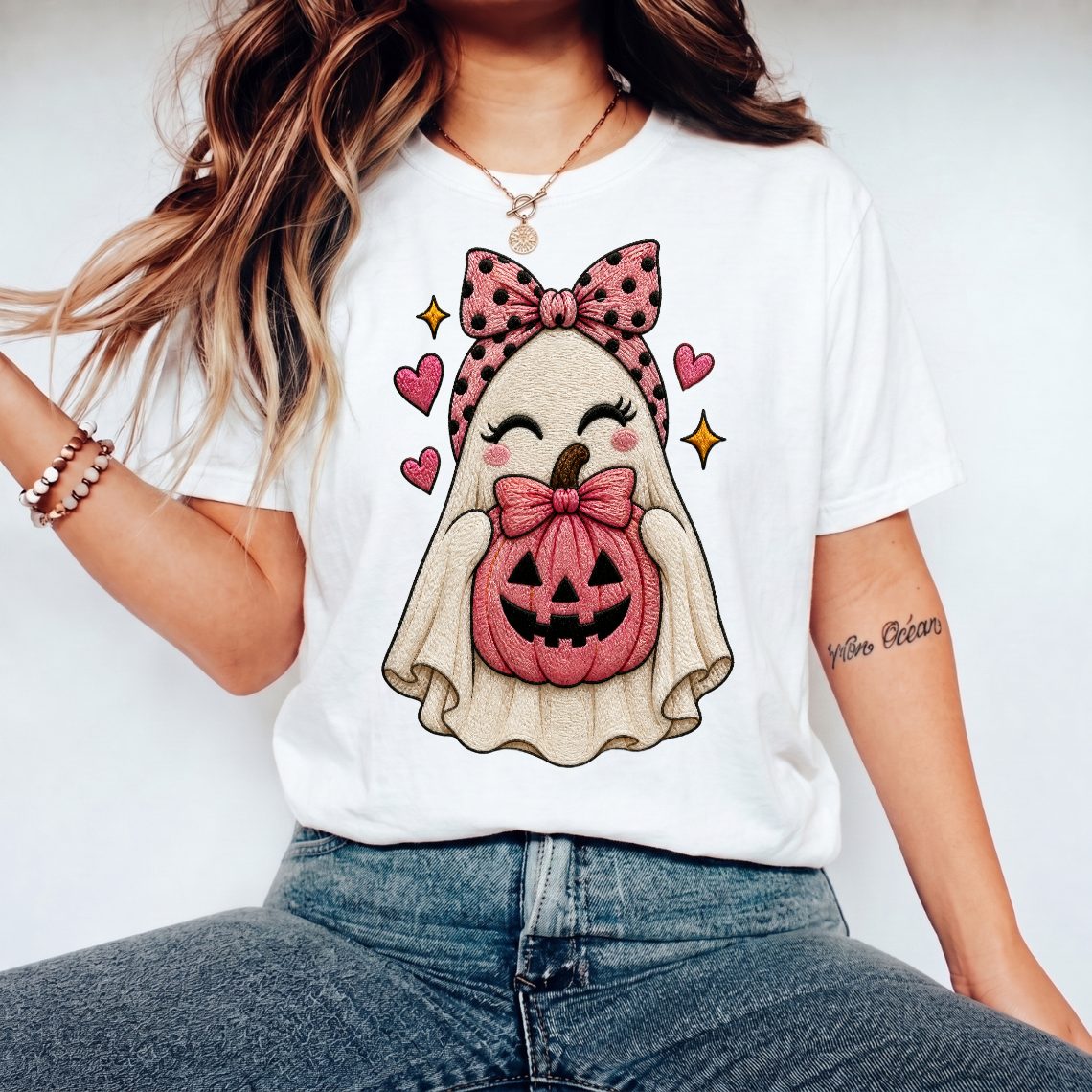 Pink Ghost Pumpkin Embroidery Design