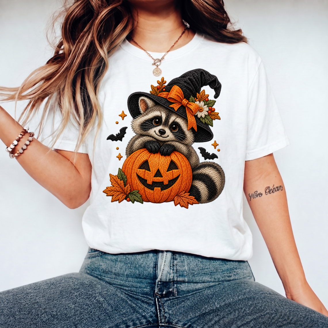 Halloween Raccoon Pumpkin Embroidery Design