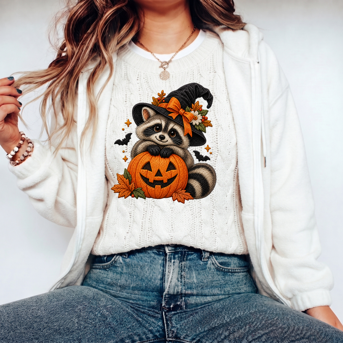 Halloween Raccoon Pumpkin Embroidery Design