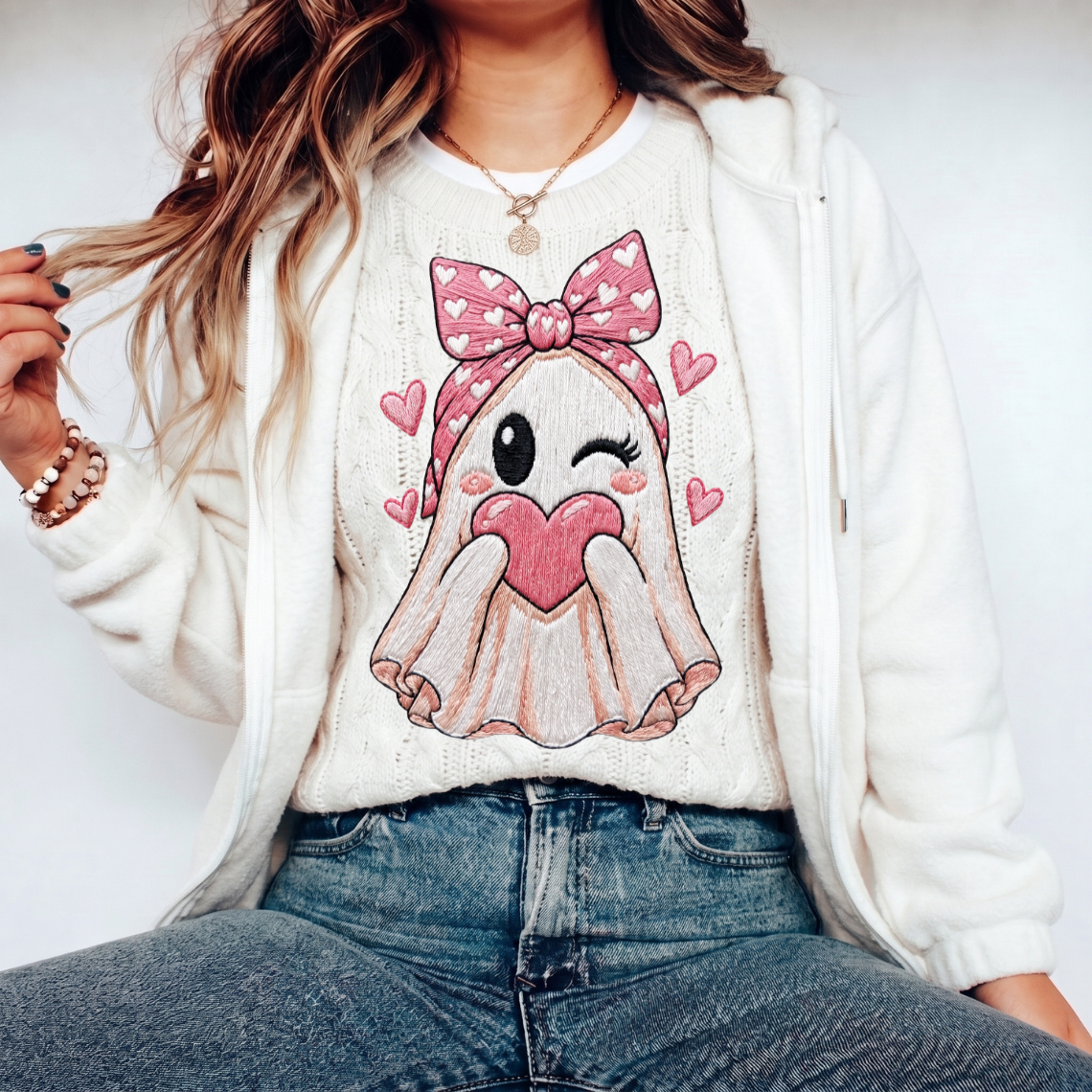 Cute Ghost Heart Embroidery Design