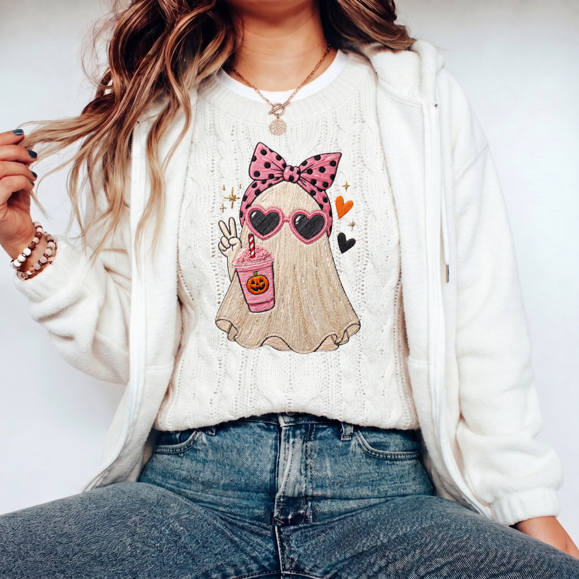 Halloween Ghost Pink Drink Embroidery Design