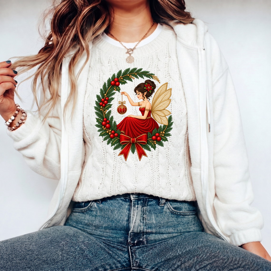 Christmas Fairy Wreath Embroidery Design