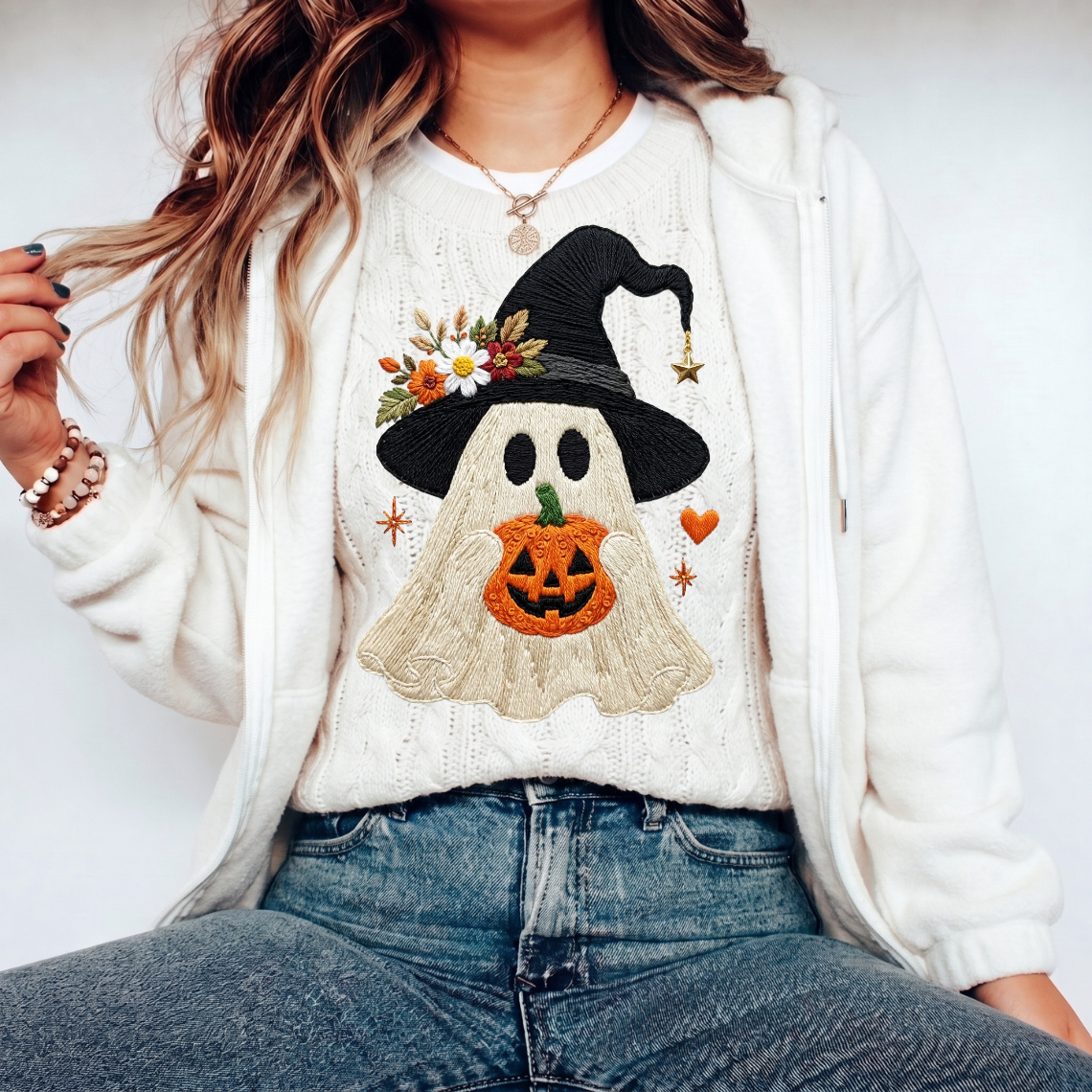 Witch Ghost Pumpkin Embroidery Design