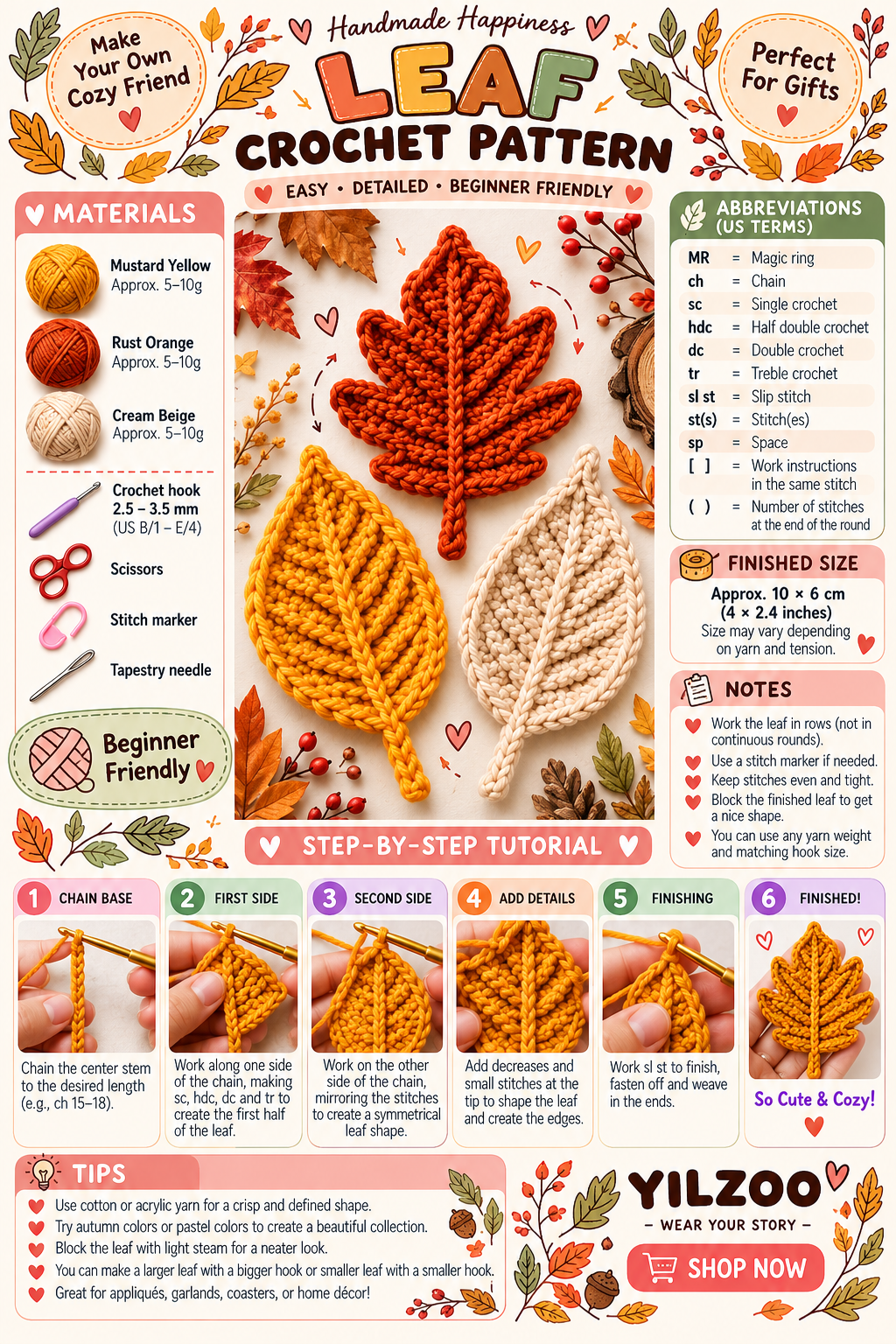 Crochet Fall Decor Leaves | Autumn Leaf Pattern PDF - Yilzoo