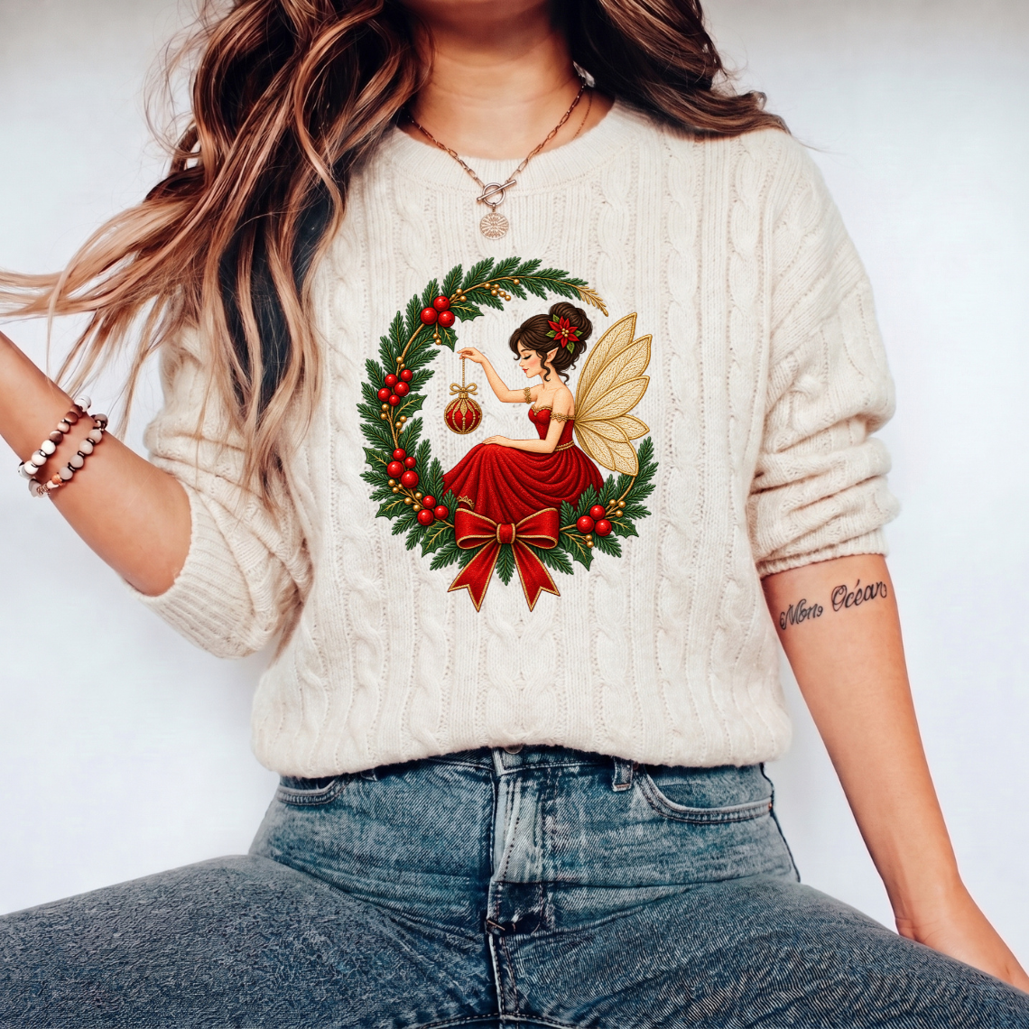 Christmas Fairy Wreath Embroidery Design