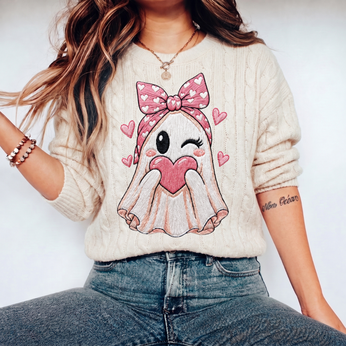 Cute Ghost Heart Embroidery Design