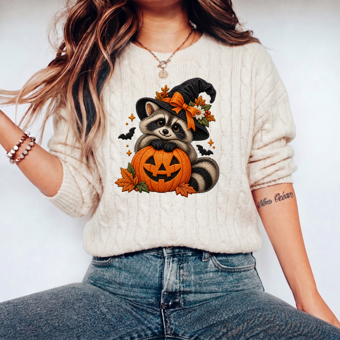 Halloween Raccoon Pumpkin Embroidery Design