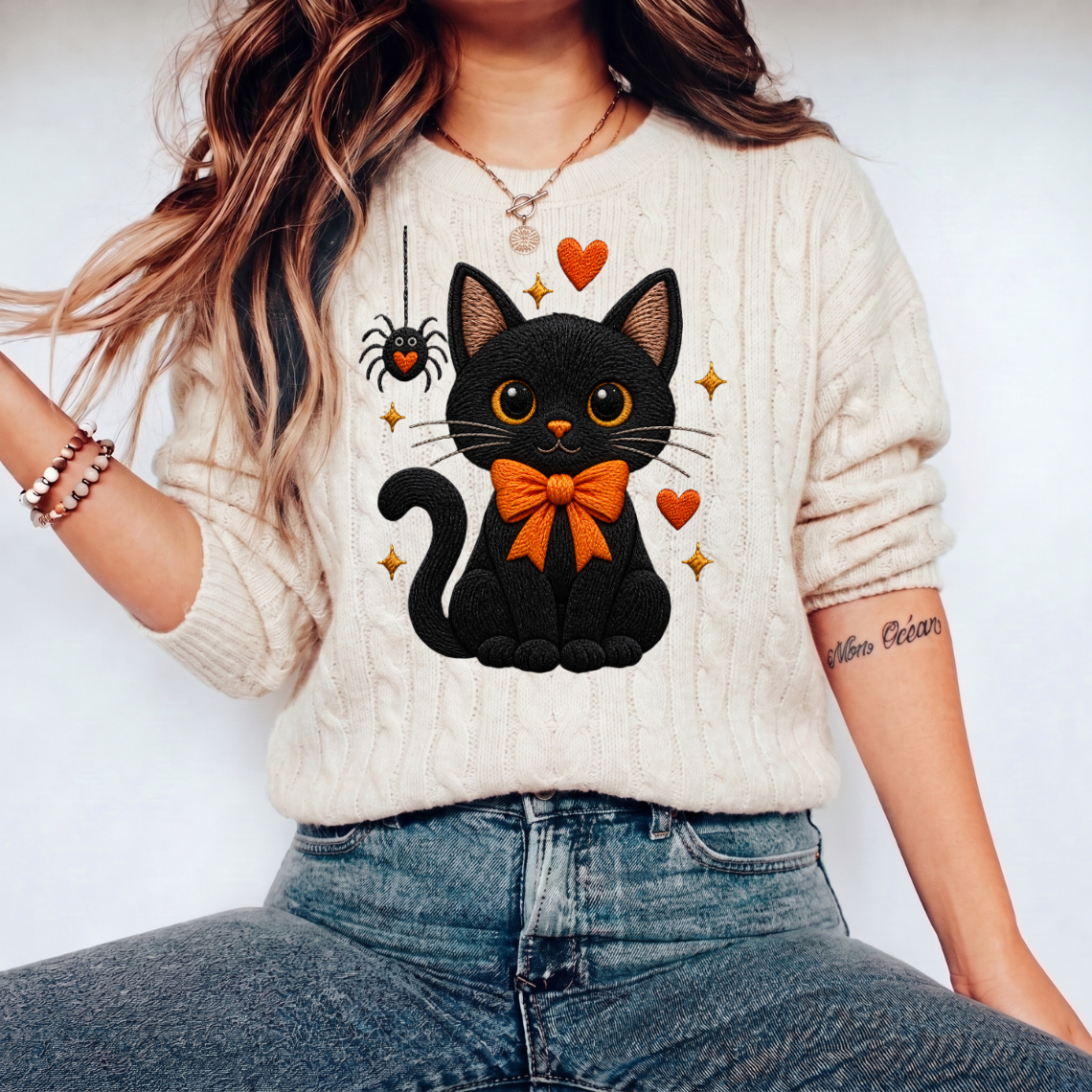 Black Cat Halloween Bow Embroidery Design