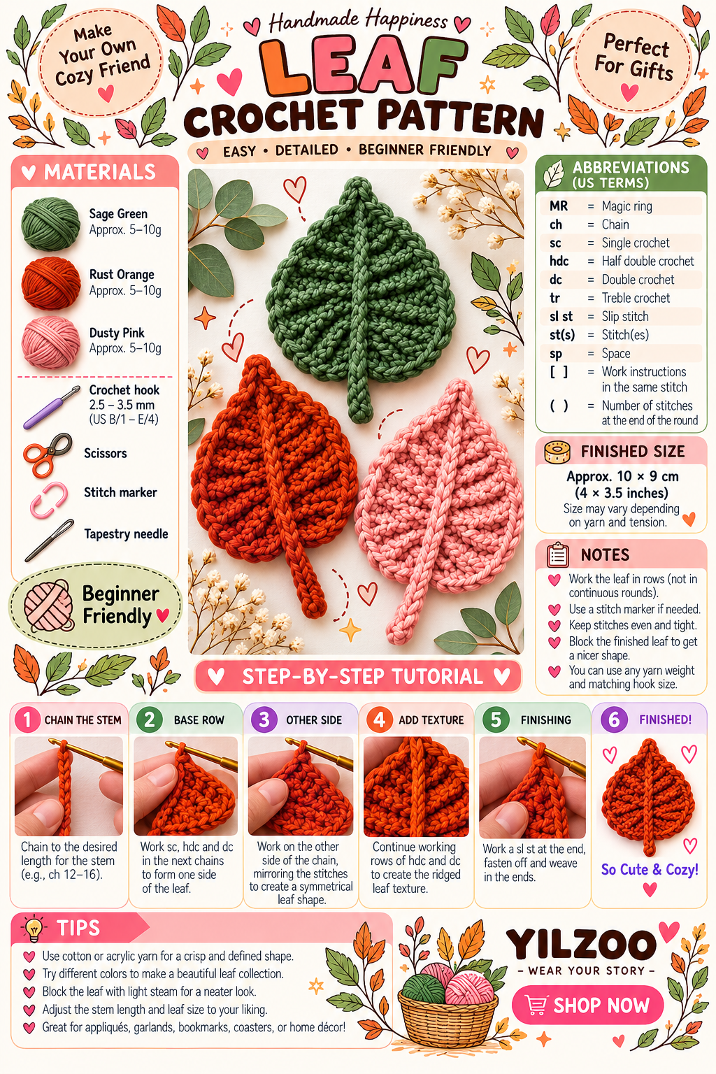 Crochet Maple Leaves PDF Pattern | Easy Fall Crochet Project - Yilzoo