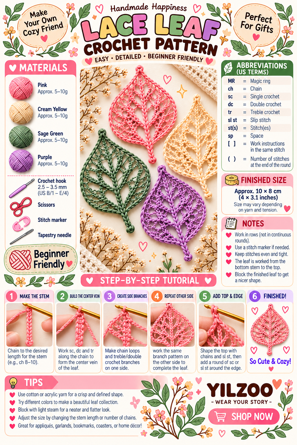 Maple Leaf Crochet Pattern PDF | Crochet Fall Leaves - Yilzoo