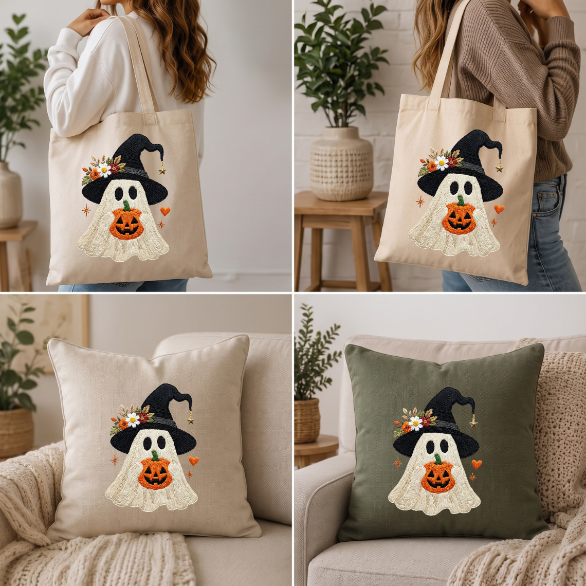 Witch Ghost Pumpkin Embroidery Design