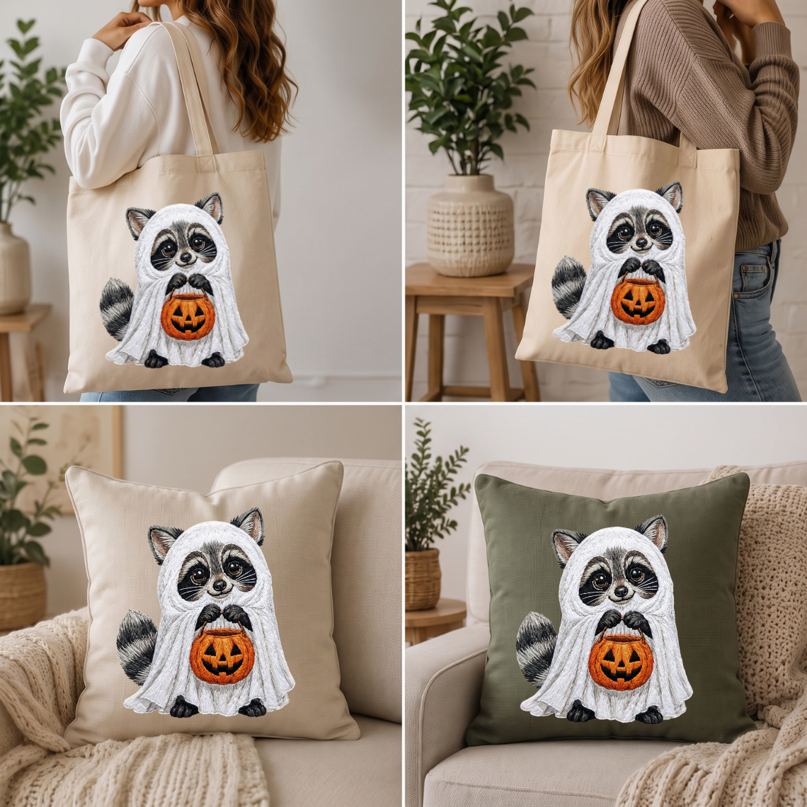 Ghost Raccoon Pumpkin Embroidery Design