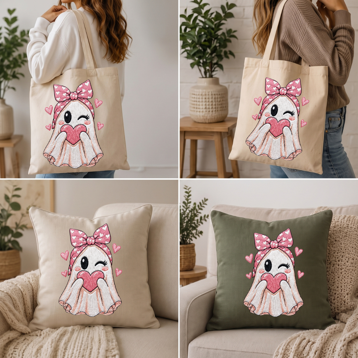Cute Ghost Heart Embroidery Design