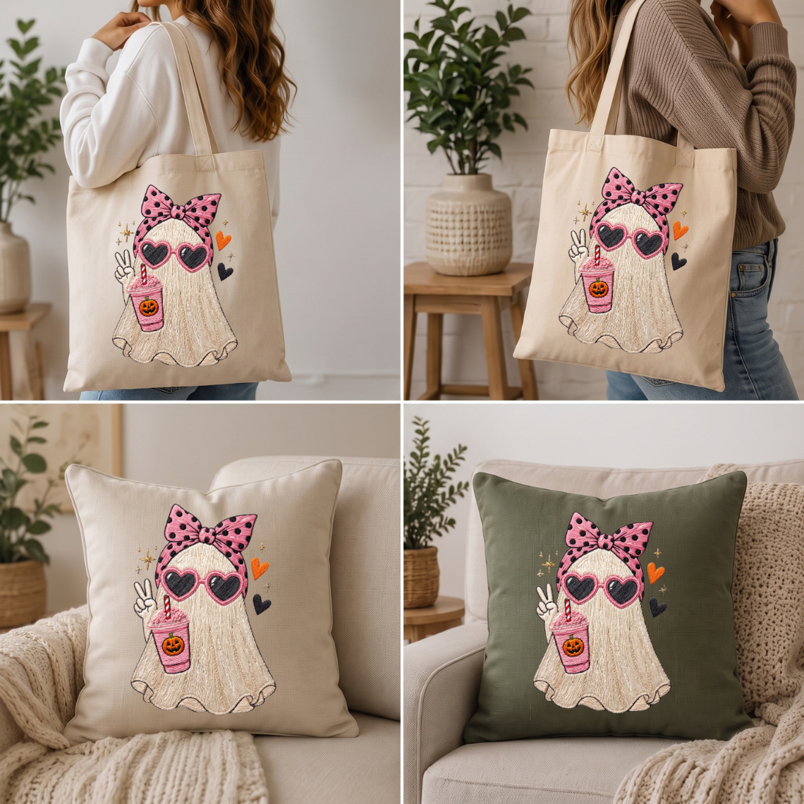 Halloween Ghost Pink Drink Embroidery Design