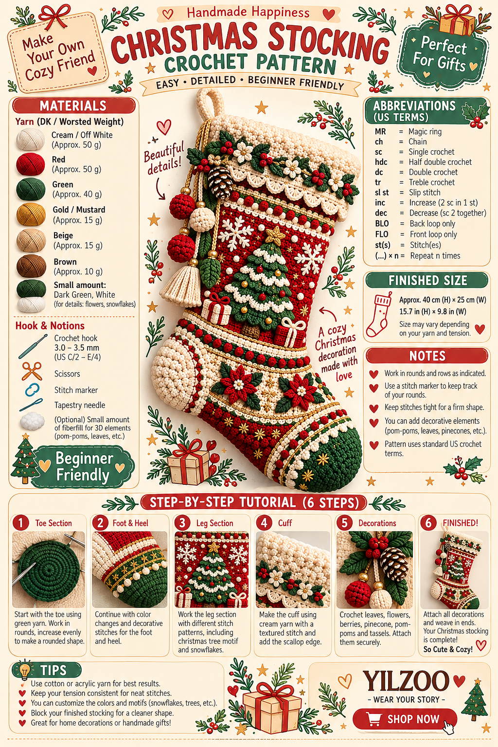 Christmas Stocking Crochet Pattern PDF | Holiday Stocking Collection