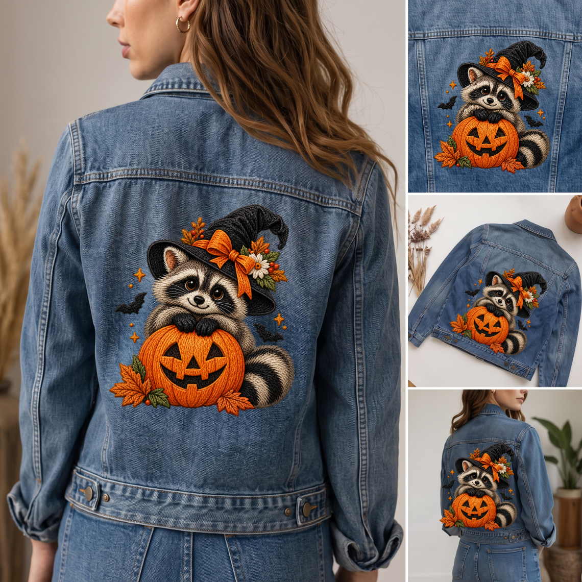 Halloween Raccoon Pumpkin Embroidery Design