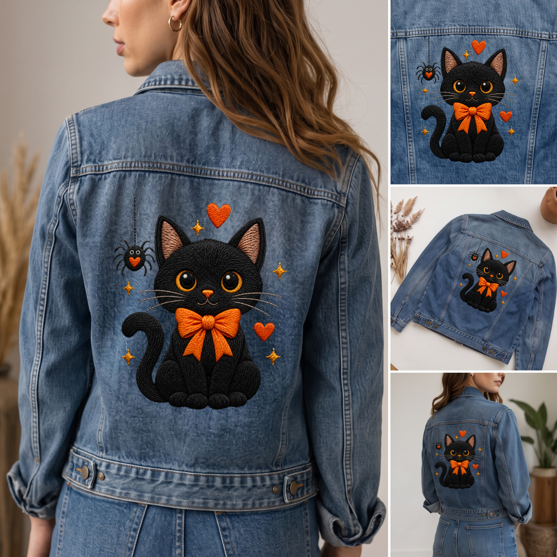 Black Cat Halloween Bow Embroidery Design