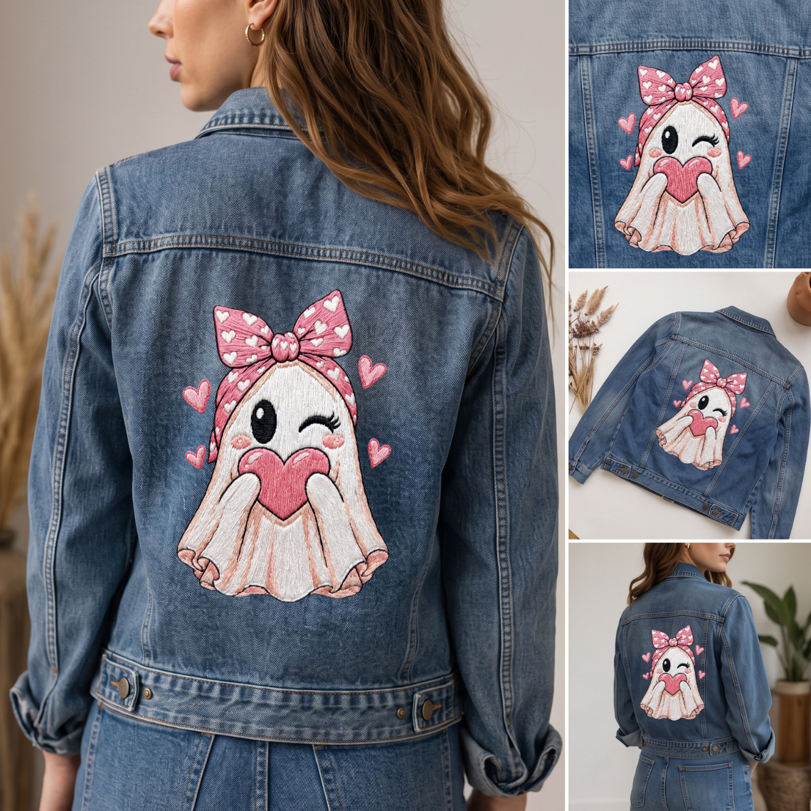 Cute Ghost Heart Embroidery Design