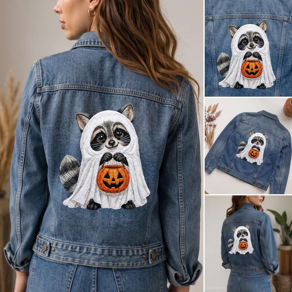 Ghost Raccoon Pumpkin Embroidery Design