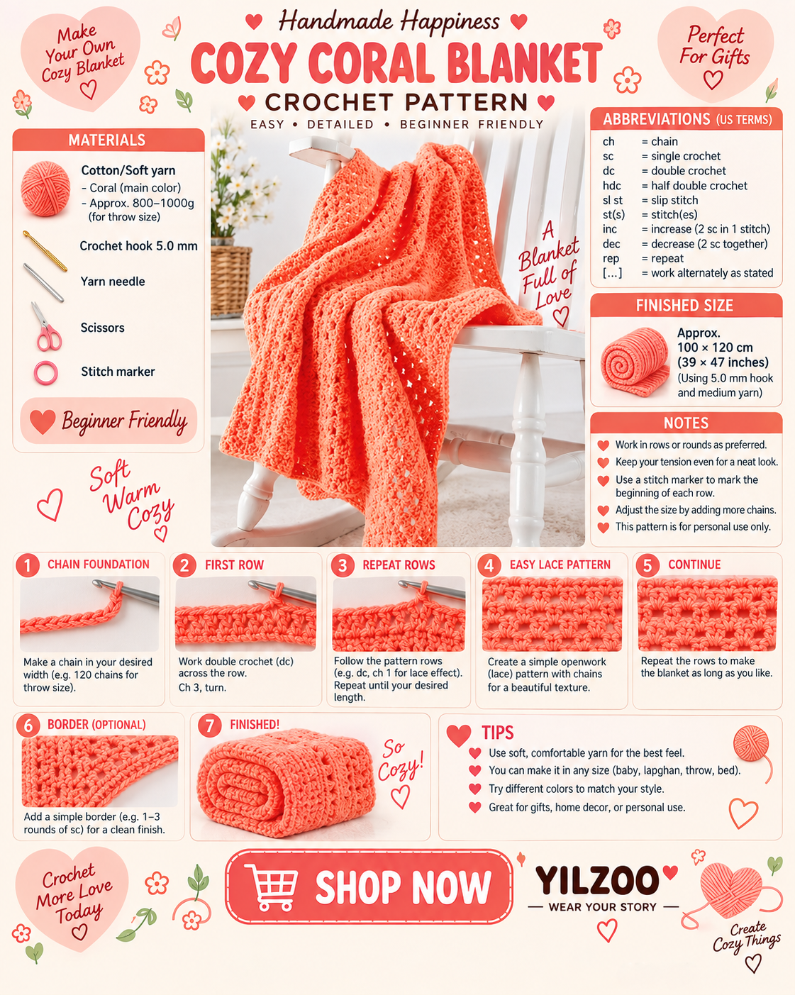 Crochet Baby Blanket Pattern PDF | Easy Crochet Blanket Pattern | Handmade Baby Blanket