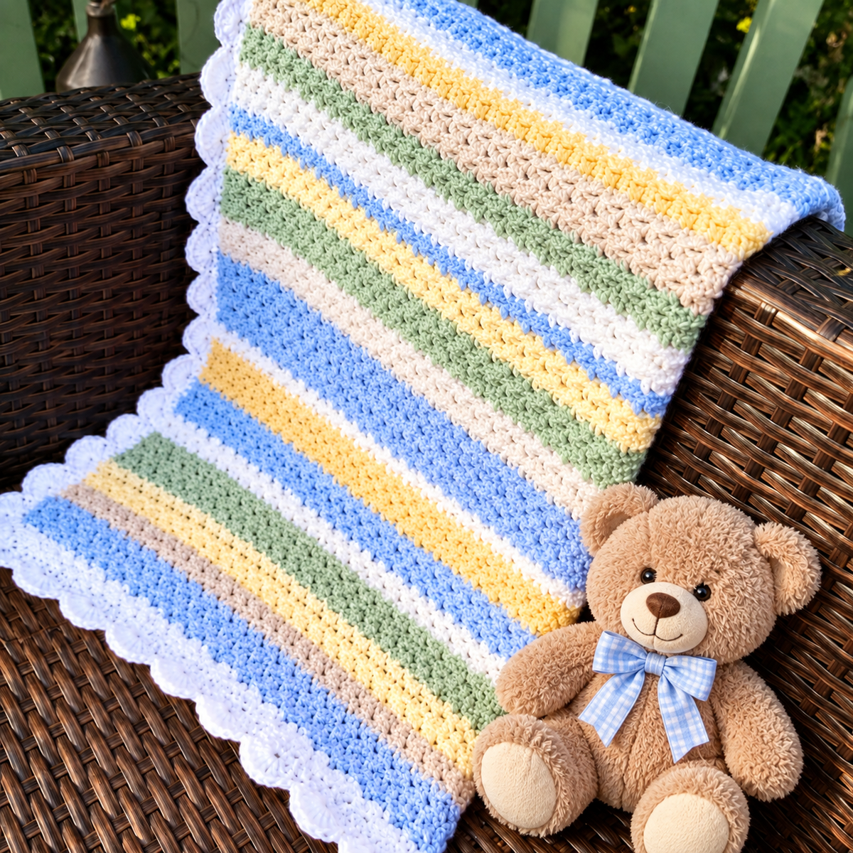 Crochet Baby Blanket Pattern PDF | Blue & Green Striped Baby Blanket | DIY Crochet Pattern